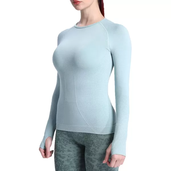 Aoxjox Workout Long Sleeve Shirts for Women Fall Workout Shirts Gym Yoga Running Seamless Tee TShirt TopsB Light Green Marl