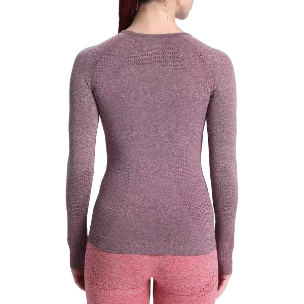 Aoxjox Workout Long Sleeve Shirts for Women Fall Workout Shirts Gym Yoga Running Seamless Tee TShirt TopsB Wine Red Marl