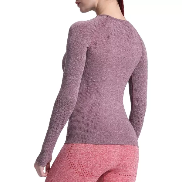 Aoxjox Workout Long Sleeve Shirts for Women Fall Workout Shirts Gym Yoga Running Seamless Tee TShirt TopsB Wine Red Marl