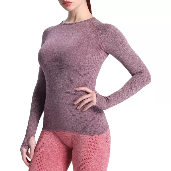 Aoxjox Workout Long Sleeve Shirts for Women Fall Workout Shirts Gym Yoga Running Seamless Tee TShirt TopsB Wine Red Marl