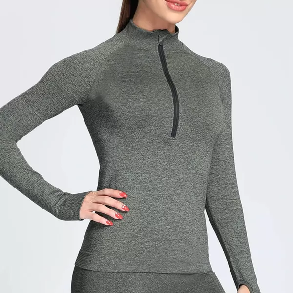 Aoxjox Workout Long Sleeve Shirts for Women Fall Workout Shirts Gym Yoga Running Seamless Tee TShirt TopsC Army Green Marl
