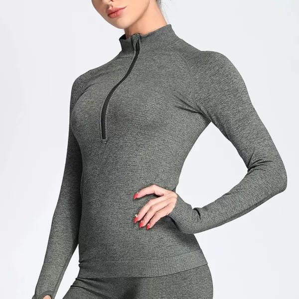 Aoxjox Workout Long Sleeve Shirts for Women Fall Workout Shirts Gym Yoga Running Seamless Tee TShirt TopsC Army Green Marl