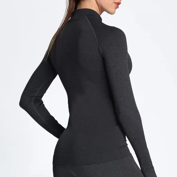 Aoxjox Workout Long Sleeve Shirts for Women Fall Workout Shirts Gym Yoga Running Seamless Tee TShirt TopsC Black Marl