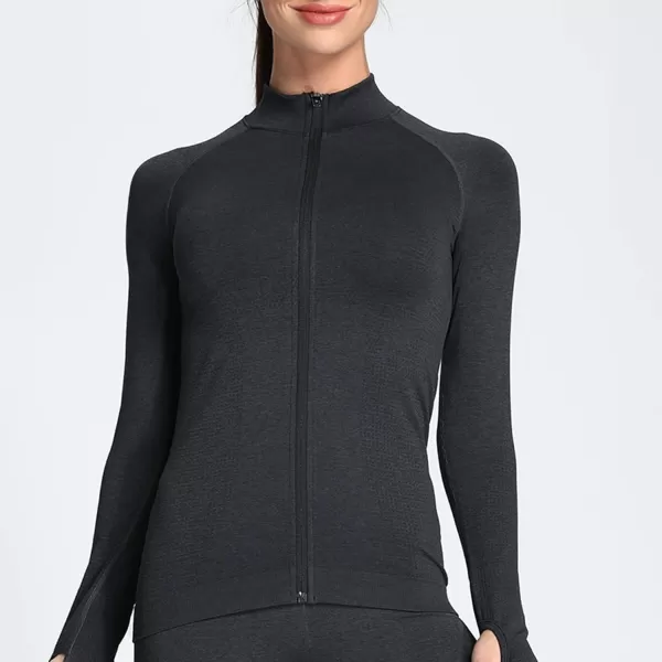 Aoxjox Workout Long Sleeve Shirts for Women Fall Workout Shirts Gym Yoga Running Seamless Tee TShirt TopsC Black Marl