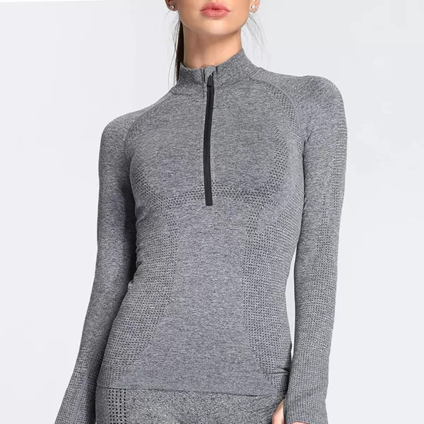 Aoxjox Workout Long Sleeve Shirts for Women Fall Workout Shirts Gym Yoga Running Seamless Tee TShirt TopsC Charcoal Grey Marl