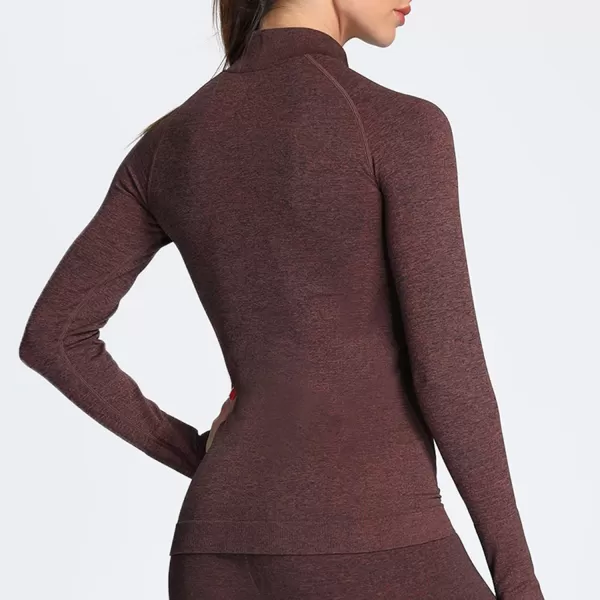 Aoxjox Workout Long Sleeve Shirts for Women Fall Workout Shirts Gym Yoga Running Seamless Tee TShirt TopsC Cherry Brown Marl