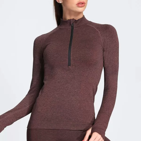 Aoxjox Workout Long Sleeve Shirts for Women Fall Workout Shirts Gym Yoga Running Seamless Tee TShirt TopsC Cherry Brown Marl