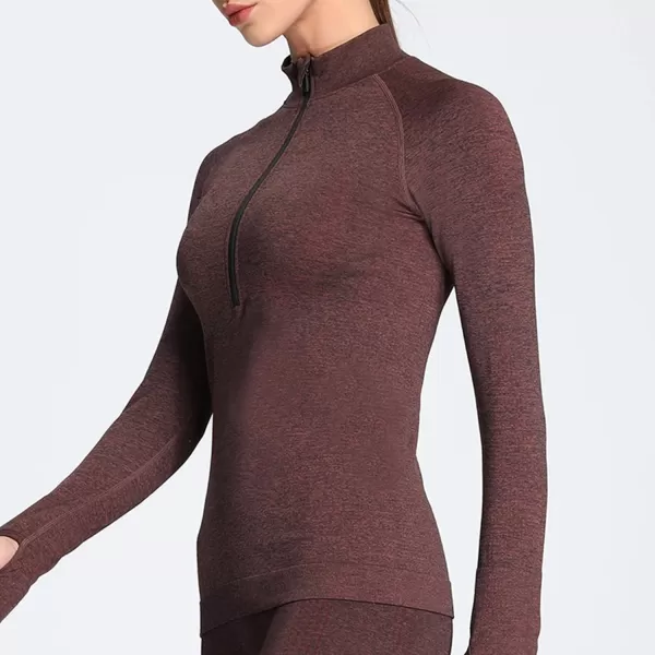 Aoxjox Workout Long Sleeve Shirts for Women Fall Workout Shirts Gym Yoga Running Seamless Tee TShirt TopsC Cherry Brown Marl