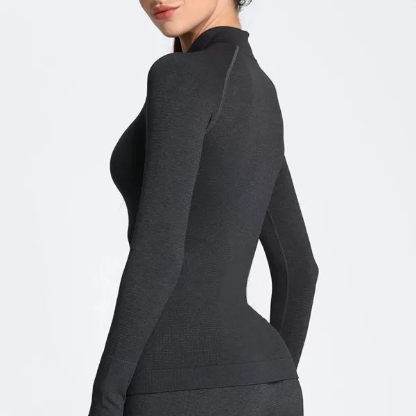 Aoxjox Workout Long Sleeve Shirts for Women Fall Workout Shirts Gym Yoga Running Seamless Tee TShirt TopsFullzip Black Marl