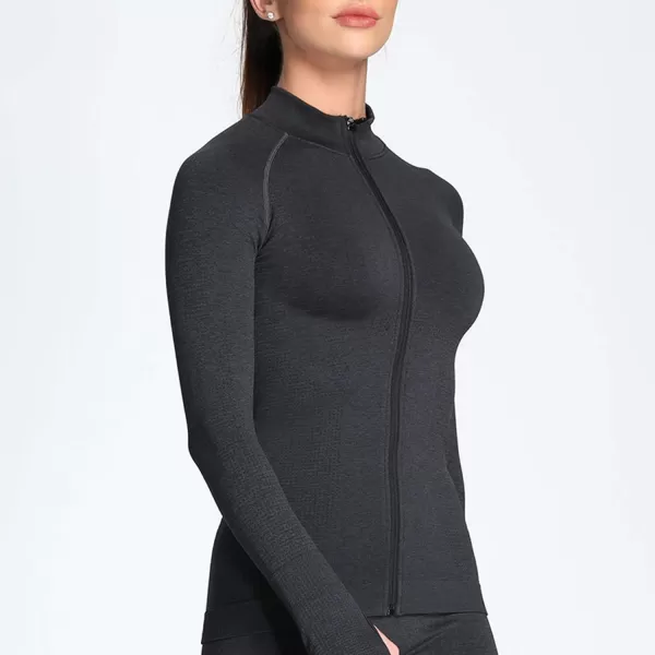 Aoxjox Workout Long Sleeve Shirts for Women Fall Workout Shirts Gym Yoga Running Seamless Tee TShirt TopsFullzip Black Marl