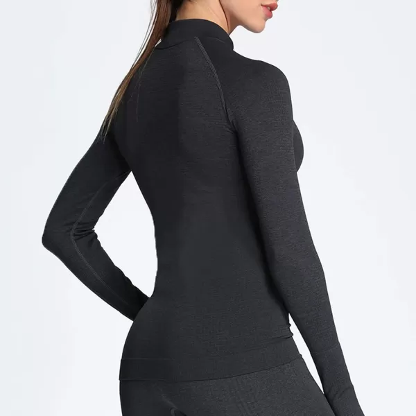 Aoxjox Workout Long Sleeve Shirts for Women Fall Workout Shirts Gym Yoga Running Seamless Tee TShirt TopsFullzip Black Marl