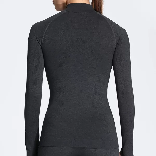Aoxjox Workout Long Sleeve Shirts for Women Fall Workout Shirts Gym Yoga Running Seamless Tee TShirt TopsFullzip Black Marl