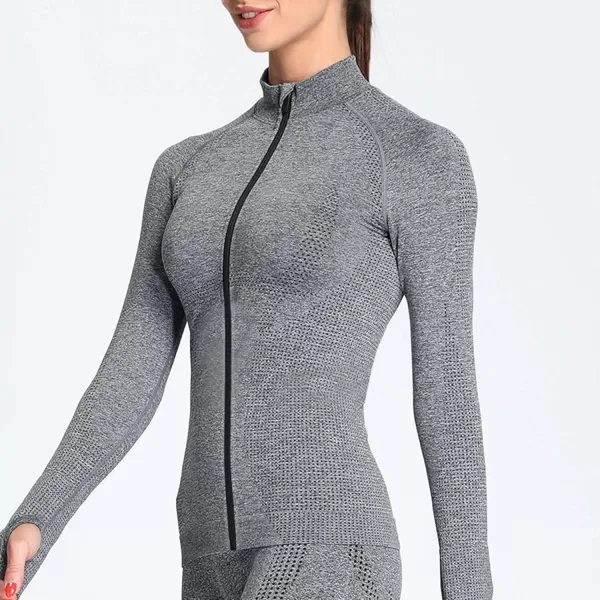 Aoxjox Workout Long Sleeve Shirts for Women Fall Workout Shirts Gym Yoga Running Seamless Tee TShirt TopsFullzip Charcoal Grey Marl