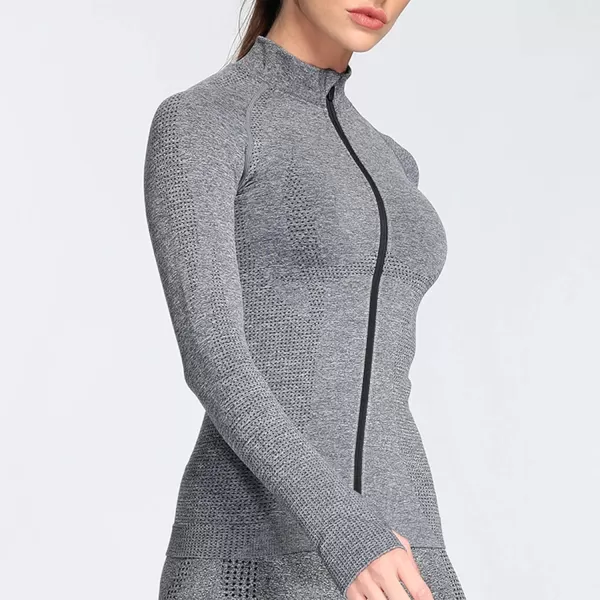 Aoxjox Workout Long Sleeve Shirts for Women Fall Workout Shirts Gym Yoga Running Seamless Tee TShirt TopsFullzip Charcoal Grey Marl
