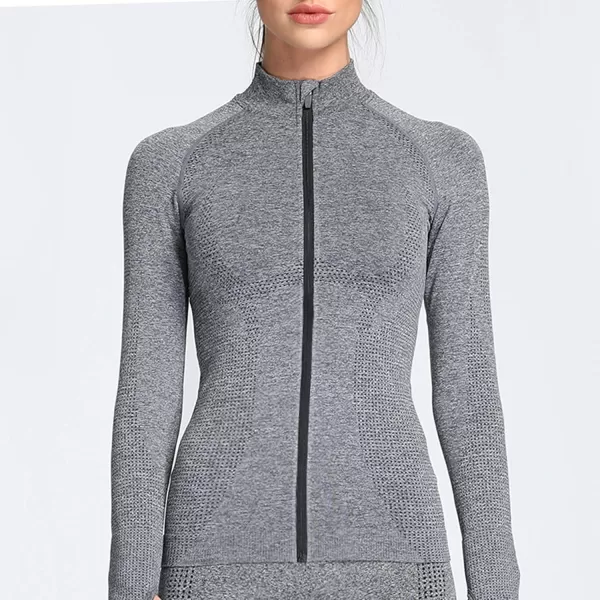 Aoxjox Workout Long Sleeve Shirts for Women Fall Workout Shirts Gym Yoga Running Seamless Tee TShirt TopsFullzip Charcoal Grey Marl
