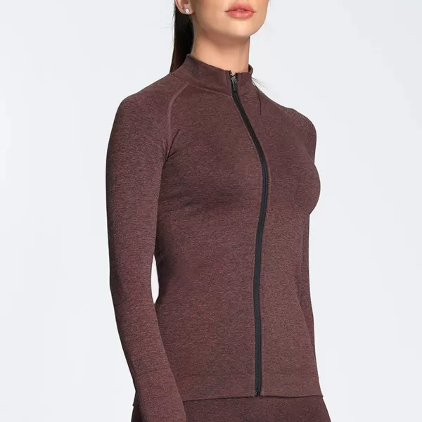 Aoxjox Workout Long Sleeve Shirts for Women Fall Workout Shirts Gym Yoga Running Seamless Tee TShirt TopsFullzip Cherry Brown Marl