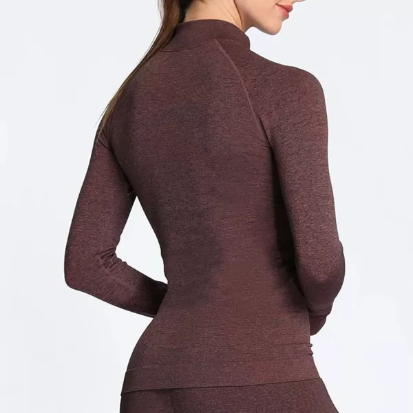 Aoxjox Workout Long Sleeve Shirts for Women Fall Workout Shirts Gym Yoga Running Seamless Tee TShirt TopsFullzip Cherry Brown Marl