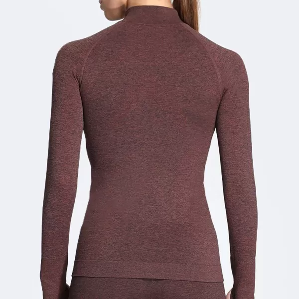 Aoxjox Workout Long Sleeve Shirts for Women Fall Workout Shirts Gym Yoga Running Seamless Tee TShirt TopsFullzip Cherry Brown Marl