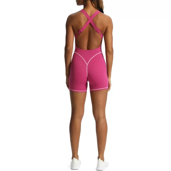 Aoxjox Workout Rompers for Women Brooke Cross Back One Piece Scrunch Gym Yoga Sports Bras JumpsuitBaton Red Mauve