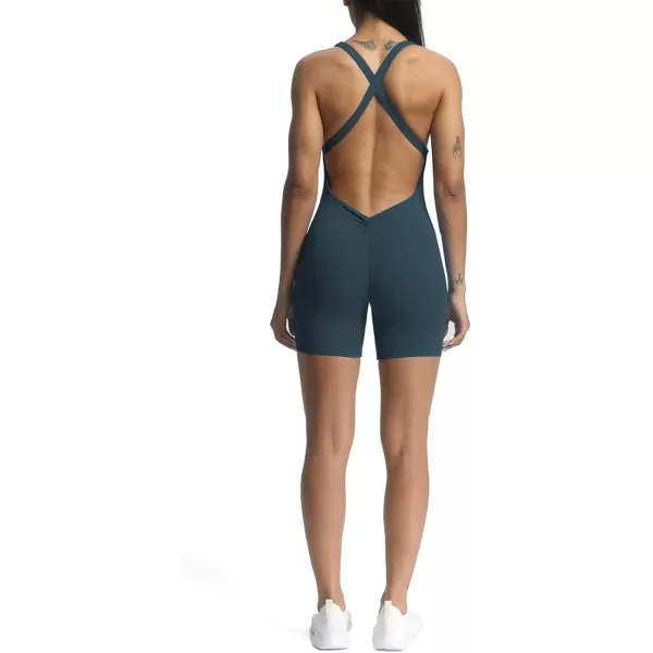Aoxjox Workout Rompers for Women Brooke Cross Back One Piece Scrunch Gym Yoga Sports Bras JumpsuitBlueberry