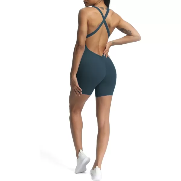 Aoxjox Workout Rompers for Women Brooke Cross Back One Piece Scrunch Gym Yoga Sports Bras JumpsuitBlueberry
