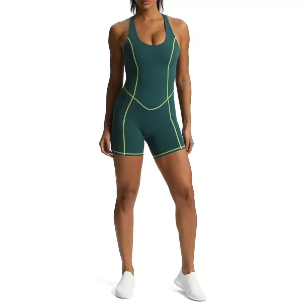 Aoxjox Workout Rompers for Women Brooke Cross Back One Piece Scrunch Gym Yoga Sports Bras JumpsuitDark Sea Green Lime Green