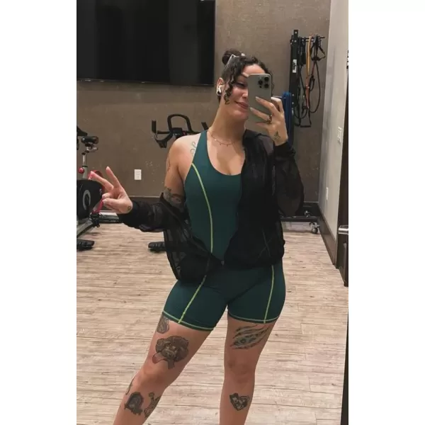 Aoxjox Workout Rompers for Women Brooke Cross Back One Piece Scrunch Gym Yoga Sports Bras JumpsuitDark Sea Green Lime Green