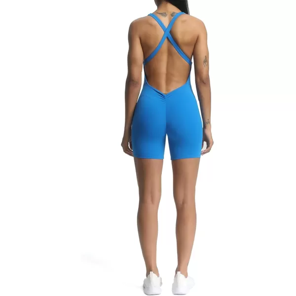 Aoxjox Workout Rompers for Women Brooke Cross Back One Piece Scrunch Gym Yoga Sports Bras JumpsuitDirectoire Blue