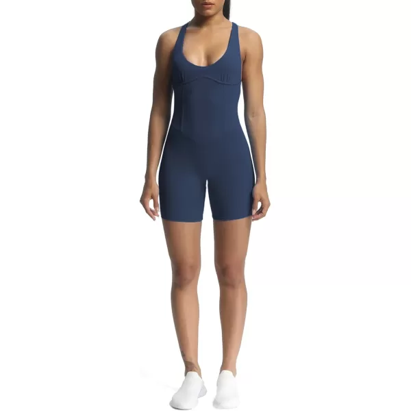 Aoxjox Workout Rompers for Women Brooke Cross Back One Piece Scrunch Gym Yoga Sports Bras JumpsuitNavy