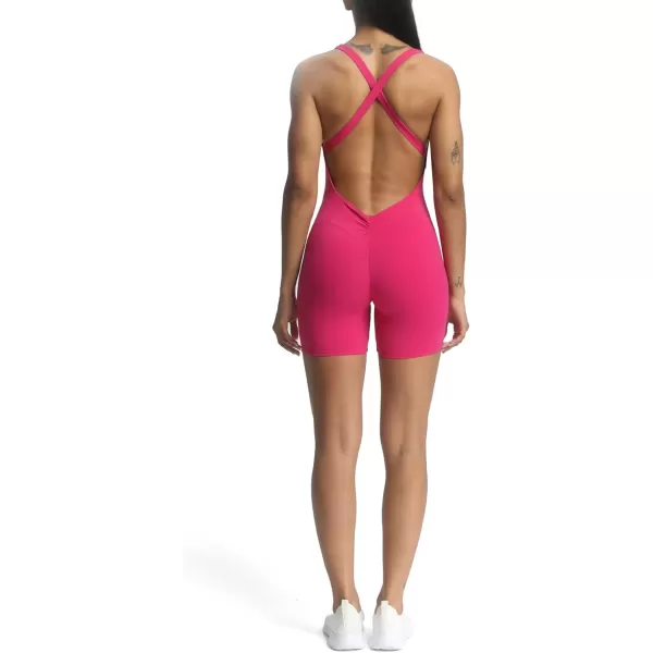 Aoxjox Workout Rompers for Women Brooke Cross Back One Piece Scrunch Gym Yoga Sports Bras JumpsuitRose Red