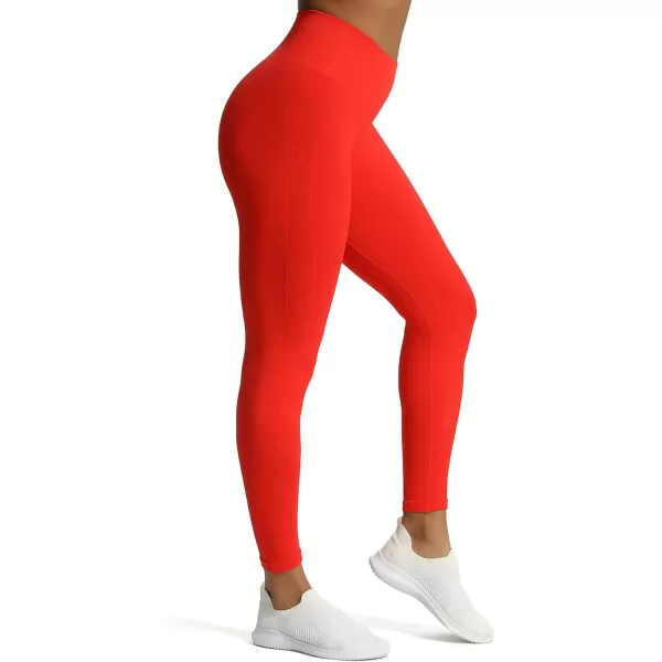 Aoxjox Workout Seamless Leggings for Women High Waisted Fitness Yoga Contour Sculpt LeggingsFiery Red