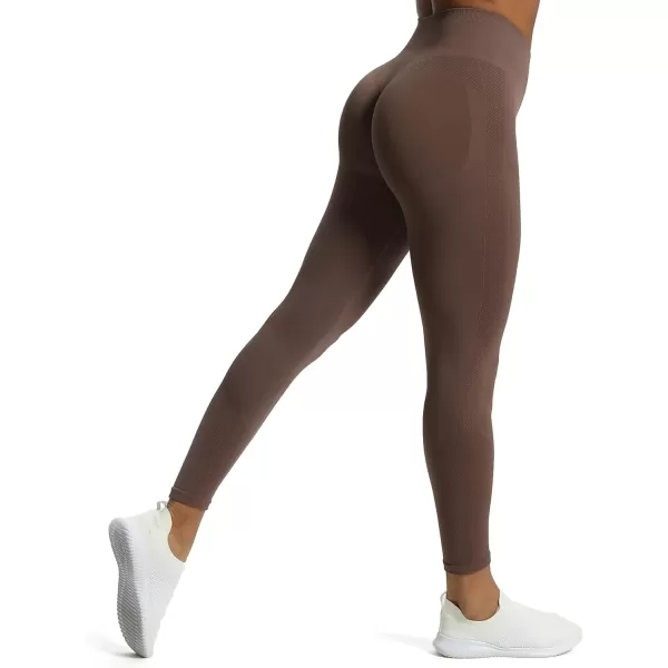 Aoxjox Workout Seamless Leggings for Women High Waisted Fitness Yoga Contour Sculpt LeggingsFudge Coffee