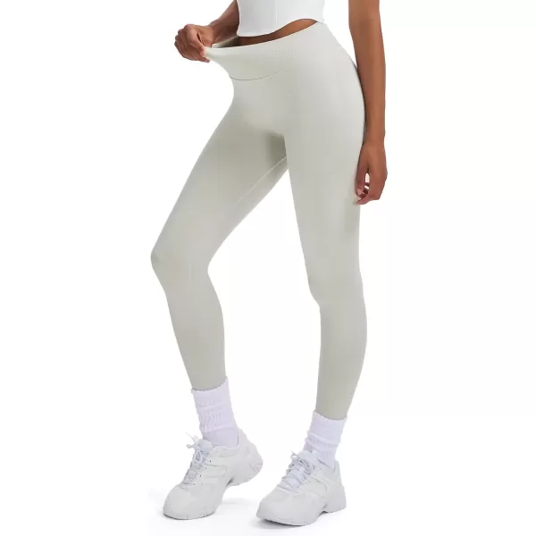 Womens Impact Seamless Workout Leggings Hidden Scrunch Butt Lifting Low Waist Yoga Pants 26quotFeather Beige Run Small  Size Up