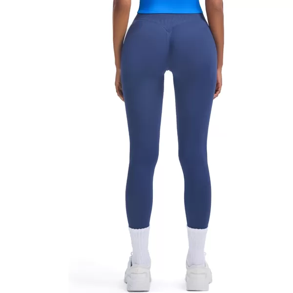 Womens Impact Seamless Workout Leggings Hidden Scrunch Butt Lifting Low Waist Yoga Pants 26quotNavy Run Small  Size Up