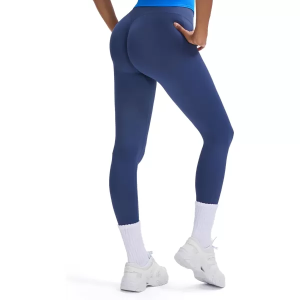Womens Impact Seamless Workout Leggings Hidden Scrunch Butt Lifting Low Waist Yoga Pants 26quotNavy Run Small  Size Up