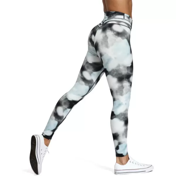 Aoxjox High Waisted Workout Leggings for Women Scrunch Tummy Control Luna Buttery Soft Yoga Pants 26quotBlack White Cloudedye