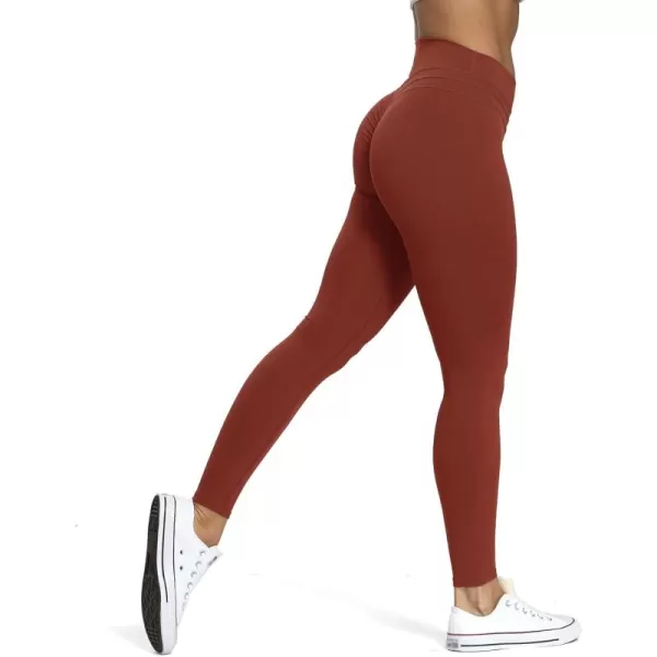 Aoxjox High Waisted Workout Leggings for Women Scrunch Tummy Control Luna Buttery Soft Yoga Pants 26quotCherry Mahogany