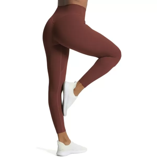 Aoxjox High Waisted Workout Leggings for Women Tummy Control Buttery Soft Yoga Metamorph Deep V Pants 26quotRum Raisin