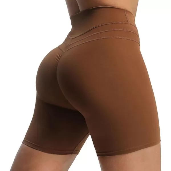 Aoxjox High Waisted Workout Shorts for Women Scrunch Tummy Control Luna Buttery Soft Yoga Shorts 6quotDandelion Brown