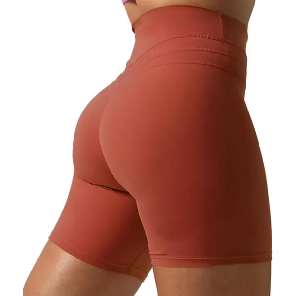 Aoxjox High Waisted Workout Shorts for Women Scrunch Tummy Control Luna Buttery Soft Yoga Shorts 6quotRust Red