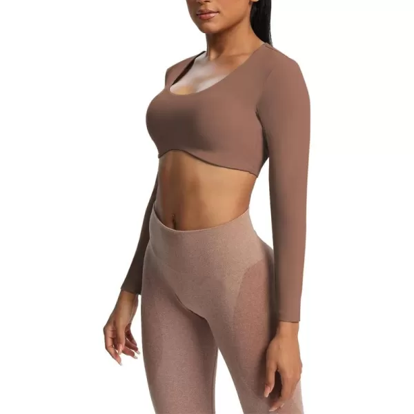 Aoxjox Long Sleeve Crop Tops for Women Define Sculpt Workout Crop T Shirt TopFudge Coffee