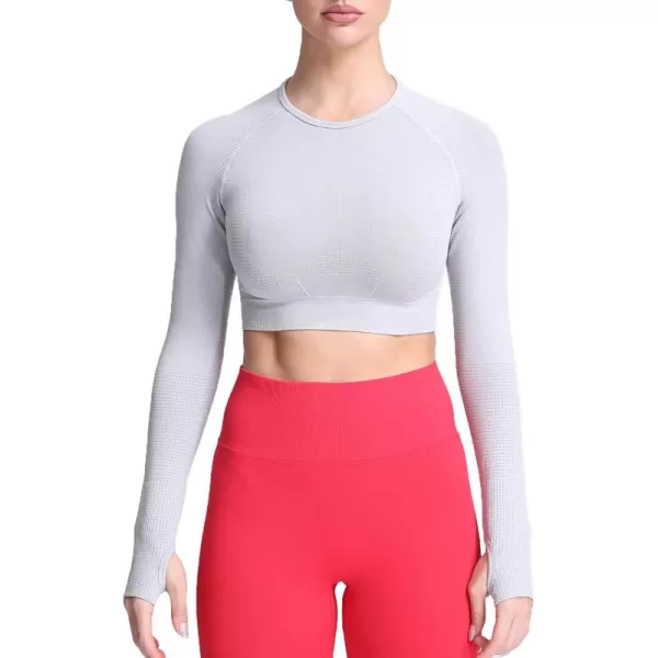 Aoxjox Long Sleeve Crop Tops for Women Vital Workout Seamless Crop T Shirt TopB White Grey Marl  Crop Top 