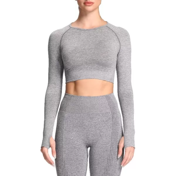 Aoxjox Long Sleeve Crop Tops for Women Vital Workout Seamless Crop T Shirt TopC Smokey Grey Marl  Crop Top 