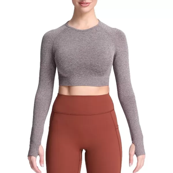 Aoxjox Long Sleeve Crop Tops for Women Vital Workout Seamless Crop T Shirt TopD Coffee Marl  Crop Top 