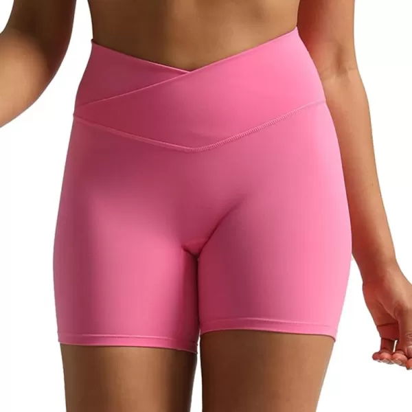 Aoxjox Trinity Workout Biker Shorts for Women CrossWaist Crossover High Waisted Exercise Athletic Gym Running Yoga Shorts 6quotAzalea Pink