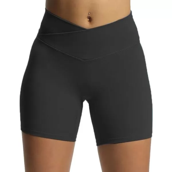 Aoxjox Trinity Workout Biker Shorts for Women CrossWaist Crossover High Waisted Exercise Athletic Gym Running Yoga Shorts 6quotBlack