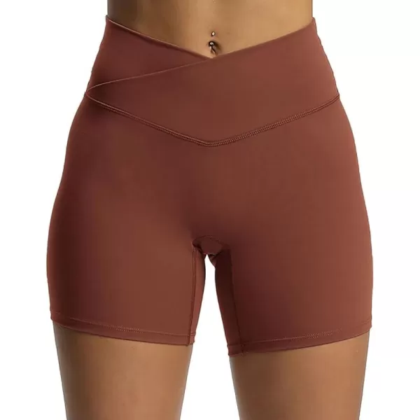 Aoxjox Trinity Workout Biker Shorts for Women CrossWaist Crossover High Waisted Exercise Athletic Gym Running Yoga Shorts 6quotCherry Mahogany