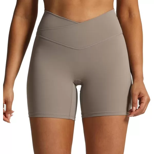 Aoxjox Trinity Workout Biker Shorts for Women CrossWaist Crossover High Waisted Exercise Athletic Gym Running Yoga Shorts 6quotDriftwood
