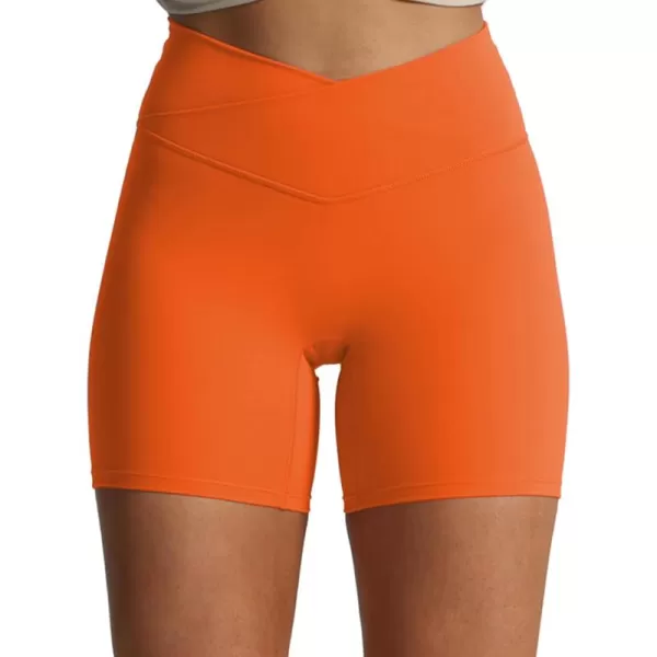 Aoxjox Trinity Workout Biker Shorts for Women CrossWaist Crossover High Waisted Exercise Athletic Gym Running Yoga Shorts 6quotFirecracker
