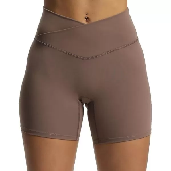 Aoxjox Trinity Workout Biker Shorts for Women CrossWaist Crossover High Waisted Exercise Athletic Gym Running Yoga Shorts 6quotFudge Coffee